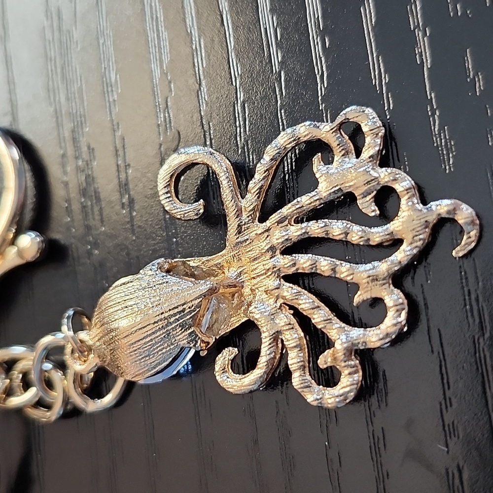 Gold Octopus Keychain with Clear Crystal Accent - Picture 3 of 5